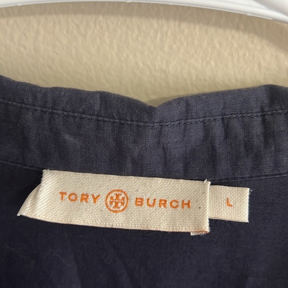 Tory Burch Two Pocket Navy Linen Cotton Button Down Shirt - Picture 4 of 10